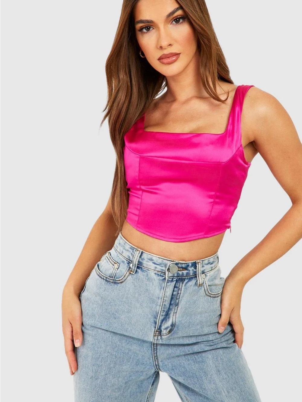 Pink satin crop top